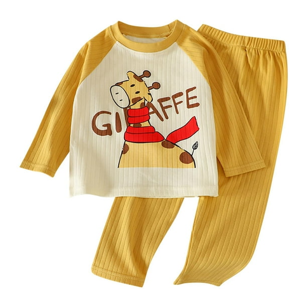 Odeerbi 1-7 Años Niños Niñas Pijama de Verano de Algodón de Manga Larga Con Camiseta Raglan Conjunto de Pantalones Suave Ropa de Dormir Estampada Conjunto de Pijama de Dos Piezas