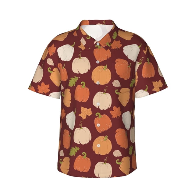 Fotbe Happy Thanksgiving Day Camisa Hawaiana para Hombre Unisex – Camisa Casual de Verano con Botones de Manga Corta de Algodón y Lino,X-Large