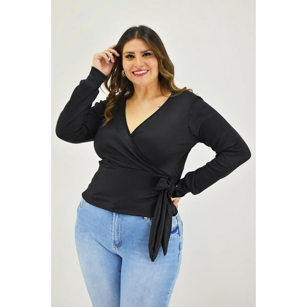 Blusa escote cruzado Roman Fashion /Tallas Extras, 11758 (Negro