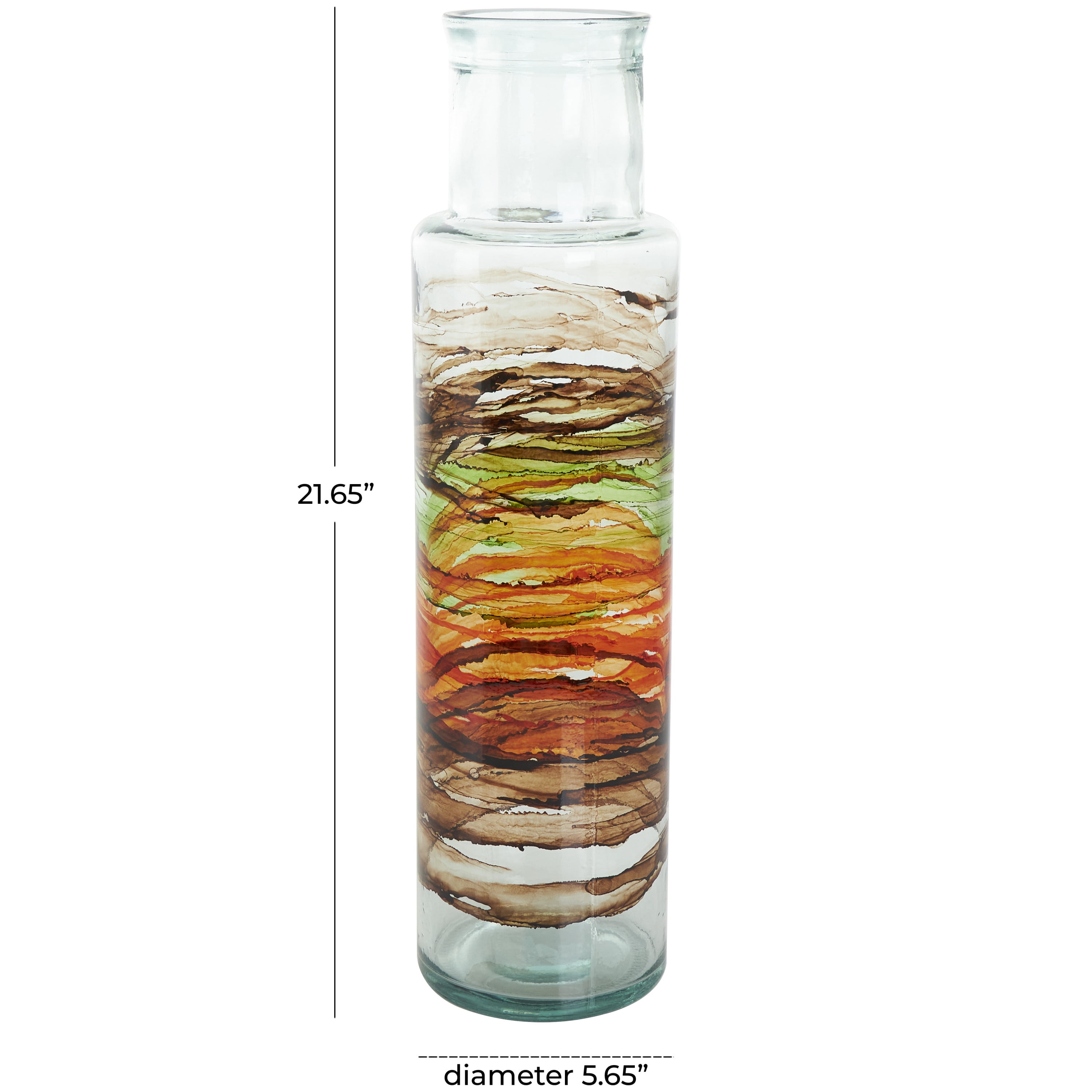 DecMode 22" Abstract Recycled Glass Vase with Swirled Colored Glass Bands