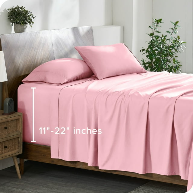Bare Home 22" Extra Deep Pocket Sheet Set - Premium 1800 Collection - Ultra-Soft - Split Head Flex King, Light Pink