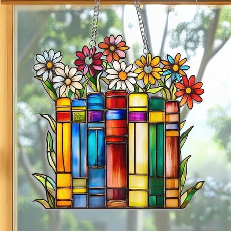 Flower Book Acrylic Suncatcher Library Books Window Hanging Book Lover Gift