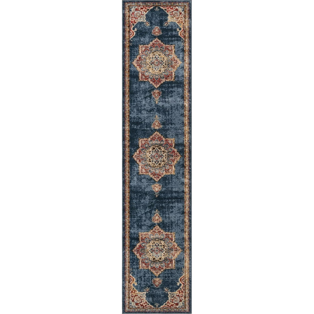2 5 x 12 navy blue and burgundy red medallion rectangular area throw 