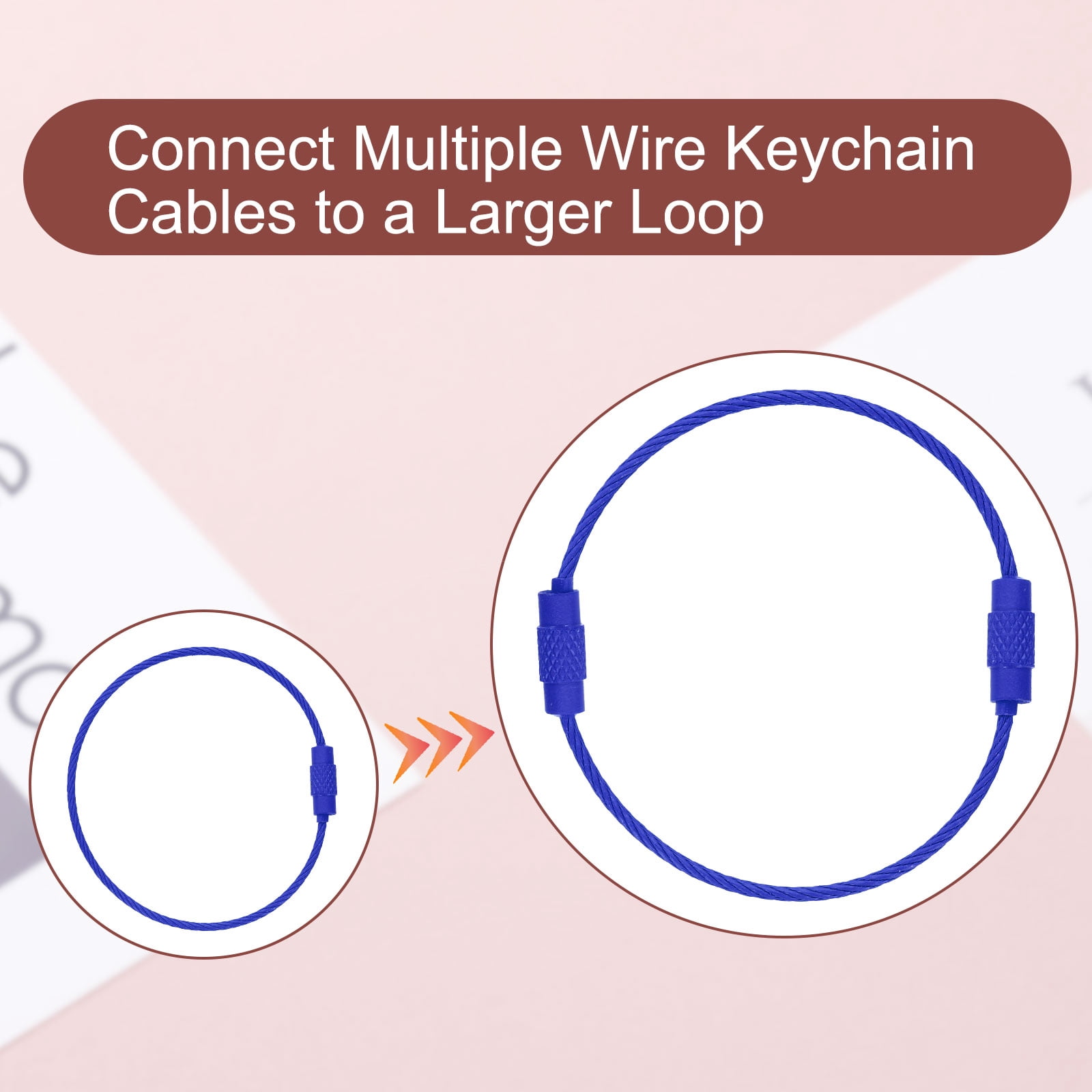 Uxcell 100 Pcs Wire Keychain Cable, 6 Inch Luggage Bag Tag Loops, Dark Blue, Durable Design