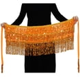 thumbnail image 2 of Minnieouse a la cadera para danza del vientre a la moda, faldas con borlas, multicolor, hermosa lentejuela, diamantes de imitación brillantes, Prendas para la parte inferior del cuerpo Naranja, 2 of 6