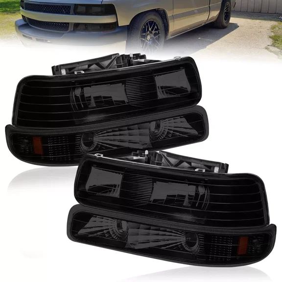 MOSTPLUS Black Headlight for 99-02 Chevy Silverado 1500 00-06 Suburban Tahoe Bumper Light