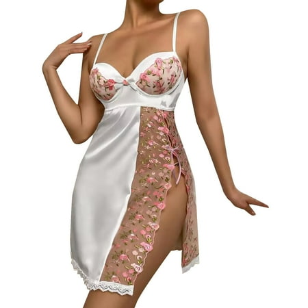 Yuhangmm Women Fashion Embroidered Mesh Splice Short Lingerie Dress Sexy Lace Shorts Lingerie Womens Nighties