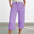 thumbnail image 2 of Jxximdong Capris Pants for Women, Lightweight Linen 3/4 Muslin Trousers with Pockets Causal Loose Elastic Comfortable Pants, Purple Women's Cropped Pants, 2 of 5