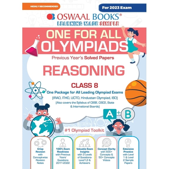 Oswaal One For All Olympiad Previous Years' Solved Papers, Class-8 Reasoning Book (For 2023 Exam), (Paperback)