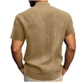 thumbnail image 3 of ibuvkizy Shirts for Men Summer Short Sleeve with Button Down Solid Color Casual Tops Khaki,XL, 3 of 7