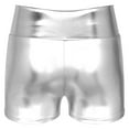 thumbnail image 6 of TiaoBug Womens Metallic Booty Shorts High Waisted Shiny Rave Bottoms Dance Festival Costumes Silver L, 6 of 7