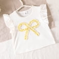 thumbnail image 5 of CAICJ98 Toddler Girls Clothes Summer Short Sleeve T-Shirt + Striped Skort 2pcs Bow Outfit Set for Girls (Yellow,6-7 Years), 5 of 7