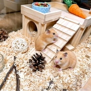 Kathson Wooden Hamster Hideout Hamster Wood House with Ladder Habitats Decor Detachable Small Animals Cage Accessories for Rat Gerbils and Other Small Pets