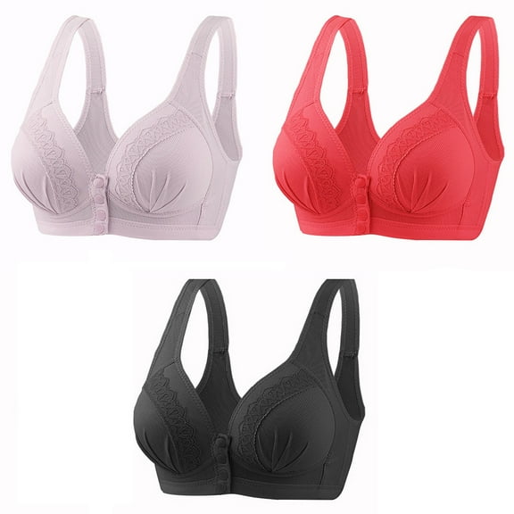 Bigersell High Support Sports Bras for Women Clearance 3pc Longline Sports Bras for Women Bralette Bra Style R3584 V-Neck No Underwire Bras Front Button Bra Closure Women's Plus Comfy Bras Black XXL