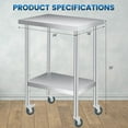 thumbnail image 4 of YUSAZENS Table de Rangement Double Couche en Acier Inoxydable 201, Chariot à Outils Mobile 18*24 Pouces+roues, 4 of 7