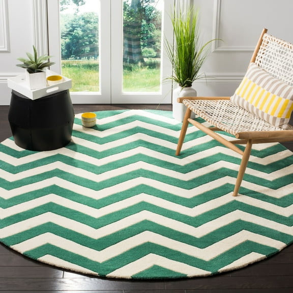 SAFAVIEH Chatham Jake Geometric Wool Area Rug, Teal/Ivory, 7' x 7' Round