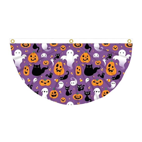BinKFF Halloween Bunting Flags for Outside 3 x 1.5 ft Pleated Half Fan Flag Hanging Banner Outdoor with 3 Grommet for Halloween Porch Garden Yard Holiday Indoor Home Decorations