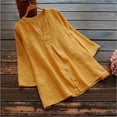thumbnail image 2 of YUGYXL Linen Shirts for Women Plus Size Half Length Sleeve Tops Casual Loose Fit V Neck Pleated Tees Summer Blouses Yellow XXL, 2 of 5