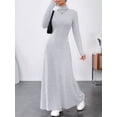 thumbnail image 5 of Women Long Sleeve Maxi Dress Fall Winter Casual Turtle Neck Ribbed Knit Bodycon Going Out Dresses Light Gray XS, 5 of 7