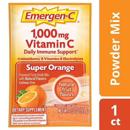 Emergen-C (1 Count, Super Orange Flavor) Dietary Supplement Fizzy Drink Mix With 1000mg Vitamin C, 0.32 Ounce Packets, Caffeine Free