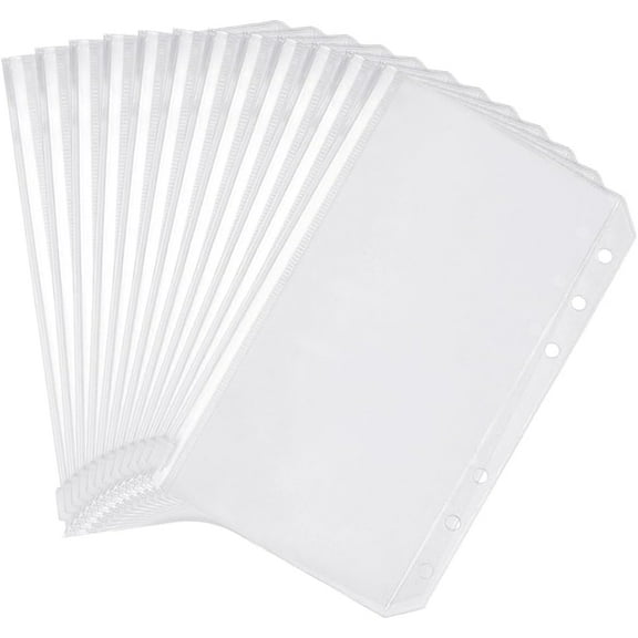 12Pcs A6 Binder Pockets Clear Cash Envelopes Clear Zipper Folders Loose Leaf Bags Waterproof PVC Sheet Protectors 6 Holes for 6 Ring Binder Photos Cards Bills Organizer DIY