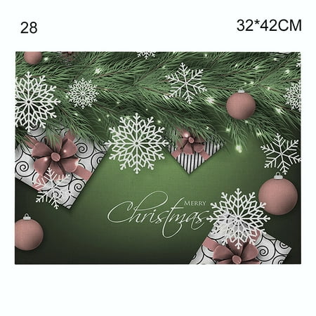 

Cotton and Linen Table Mat Christmas Elements Single Side Pattern Heat Resistant Christmas Decor for Kitchen Dining Room New
