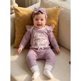 thumbnail image 5 of RUINIXCW Baby Girl 'Little Sister' 3-Piece Outfit Ruffle Sleeves Romper Pants  Bow Headband, 5 of 6