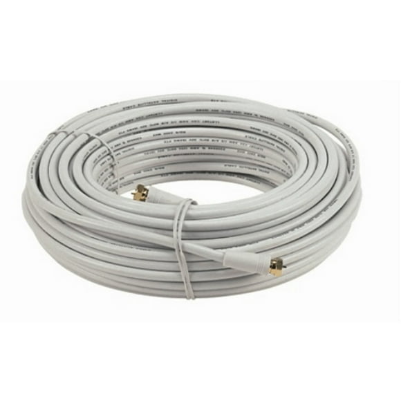 Câble Coaxial Intérieur et Extérieur 30,5 m / 100 Pieds RG6 - Blanc