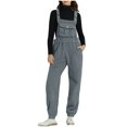 thumbnail image 6 of TrendVibe365 Fleece Overalls for Women Solid Color Casual Loose Jumpsuit Long Sleeved V Neck Jumpsuit Casual Pajama Pocket Jumpsuit Blue M, 6 of 9