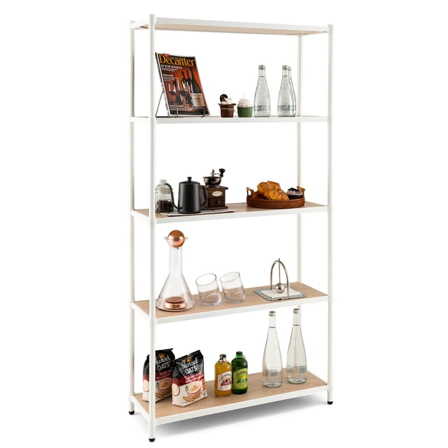 Costway 60.5" Bookshelf 5-tier Multi-use Storage Organizer Rack w/ Metal Frame Natural