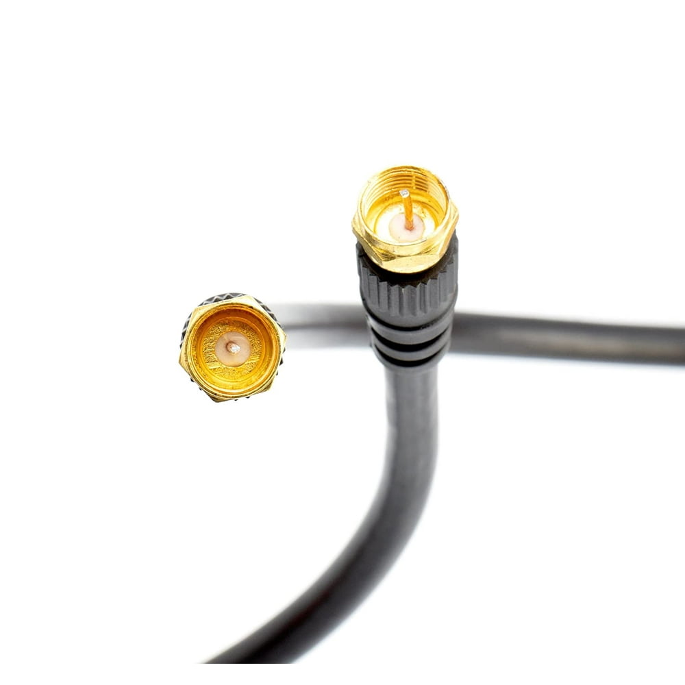 Coaxial Cable (Coax Cable) 50ft with Gold, Easy Grip Connectors Black 75 Ohm RG6 FType