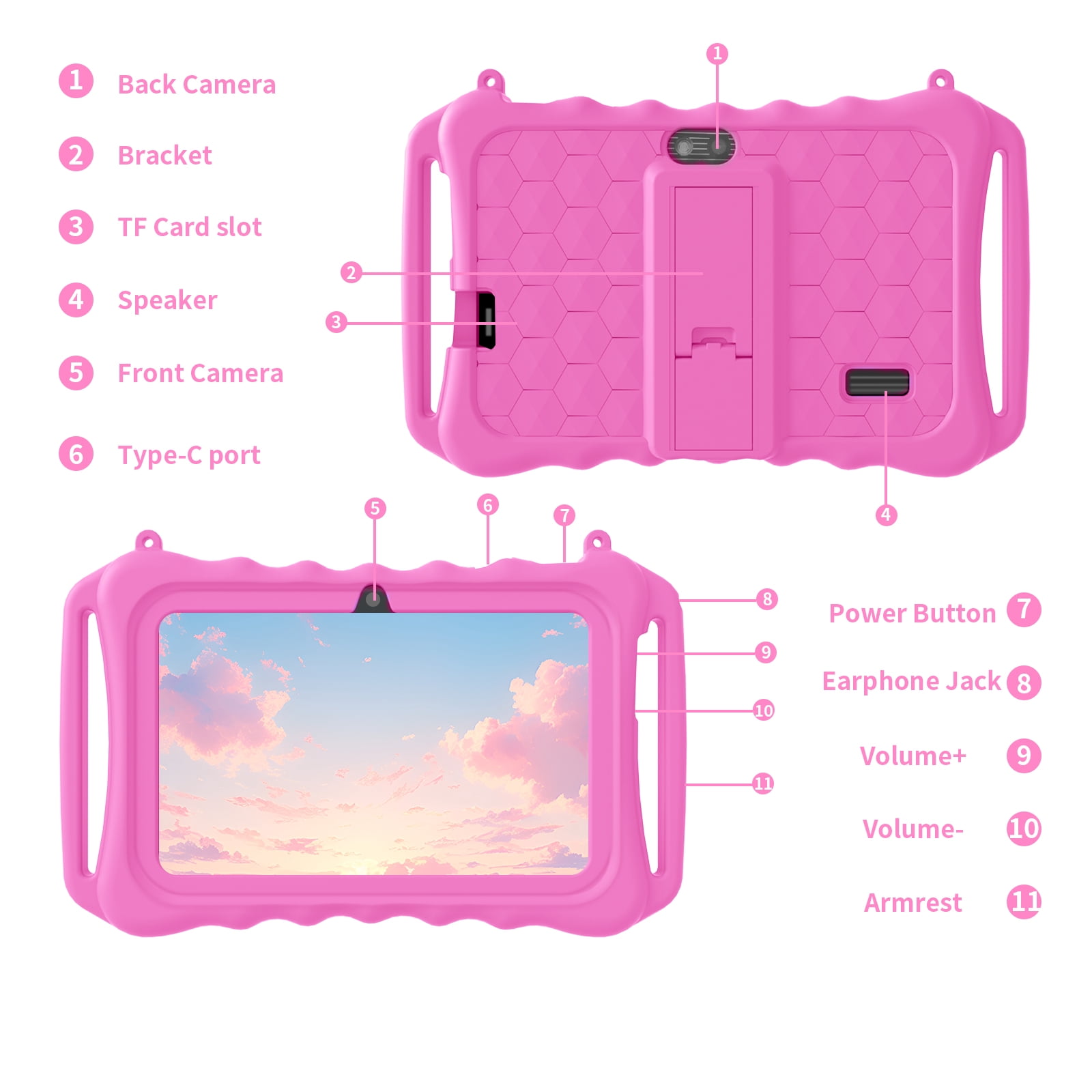 Kids Tablet, 7 inch Android 11 Tablet for Kids, 6(2+4) GB RAM 32GB ROM, Toddler Tablet with Bluetooth, GPS,WiFi,Parental Control, Dual Camera,Shockproof Case,Kids App Pre-Installed