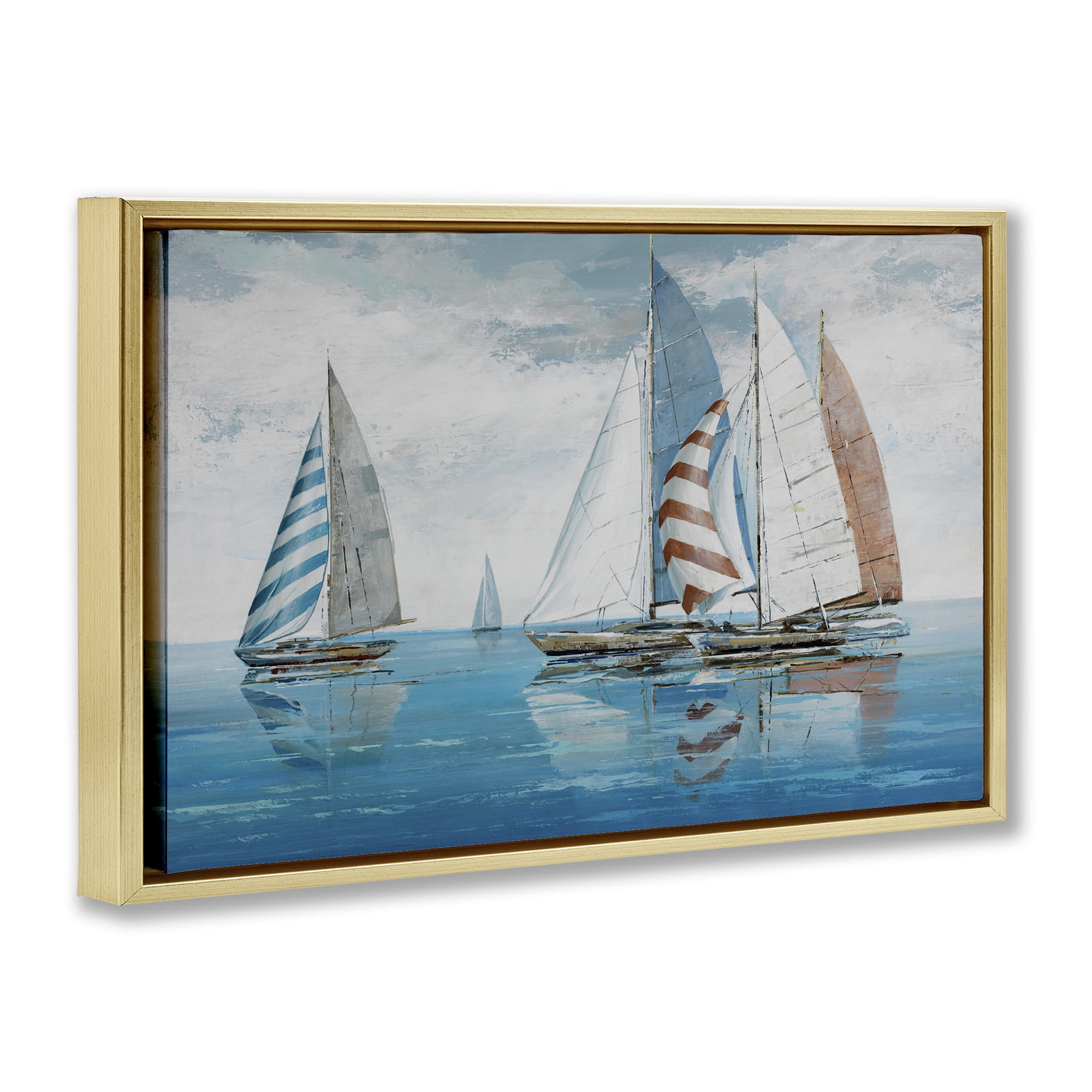 Stupell Industries Maritime Ocean Yachts Nautical & Beach Painting Gold Floater Framed Canvas Art Print Wall Art, 25 x 17
