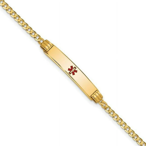 Primal Gold 14 Karat Yellow Gold Medical Red Enamel Curb Link ID Bracelet