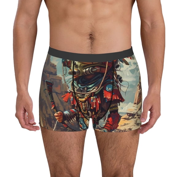 Logiee Tribal Futuristic Warrior Print Mens Boxer Briefs,Boxer Briefs for Men,Breathable Stretch Underwear,Boys Boxer Briefs-Small