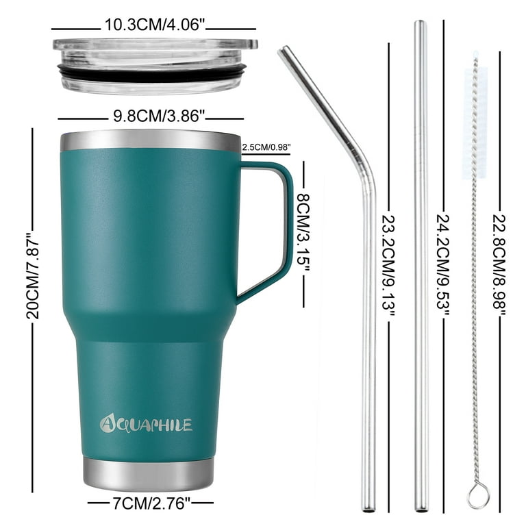 Aquaphile 20oz Stainless Steel Insulated Coffee Mug with Handle, Double  Walled Vacuum Travel Cup with Lid & Straw, Portable Coffee Tumbler,Blue