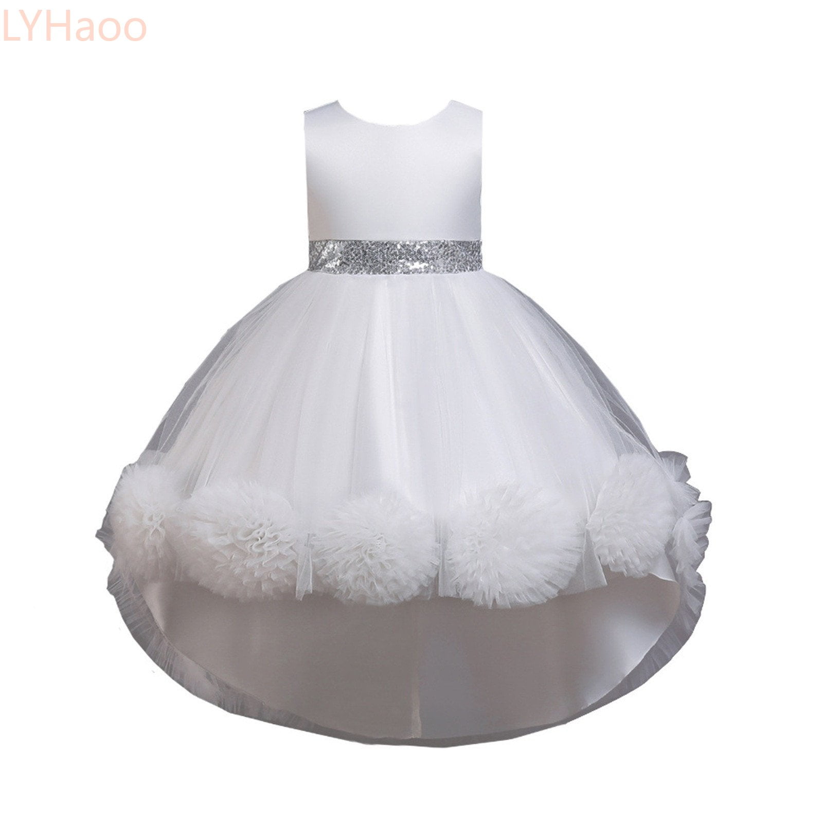 LYHaoo Kids Toddler Baby Girls Spring Summer Print Ruffle Sleeveless Party Decorations Princess Dress Girls Floral Dresses Sizes 6-7 Years White