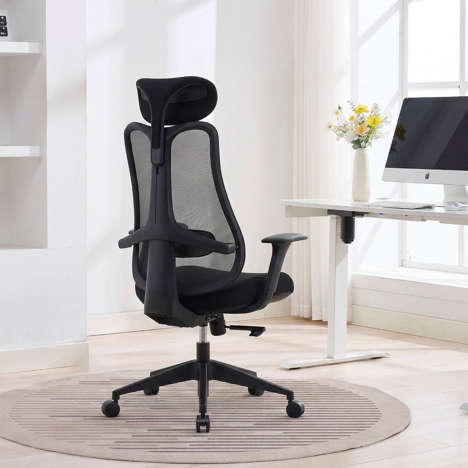 Nouhaus Fluido Ergonomic Office Chair - Adjustable Back Height & Dynamic Lumbar Support, High Back Mesh Executive Desk Chair, Black