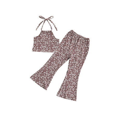 

Ehfomius 2Pcs Toddler Girl Summer Outfits Sleeveless Halter Tops + Flare Pants
