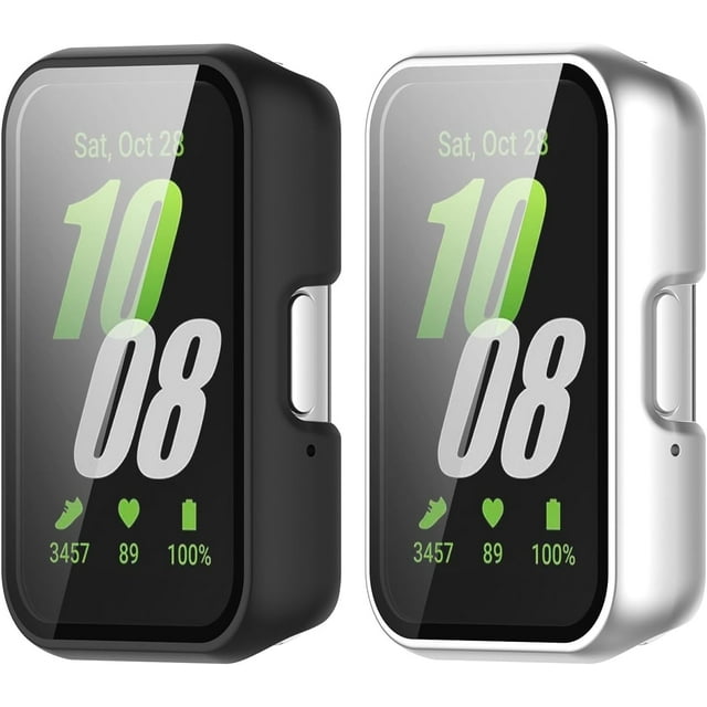 KOMI Étui avec Protecteur d'Écran pour Galaxy Fit3 SM-R390, Étui de Protection Rigide en Verre Trempé Compatible avec Galaxy Fit3 (Noir+rose)