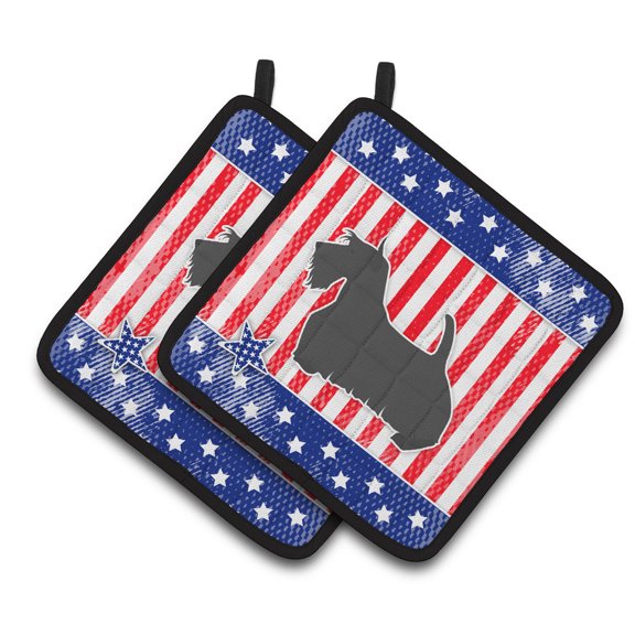 USA Patriotic Scottish Terrier Pair of Pot Holders