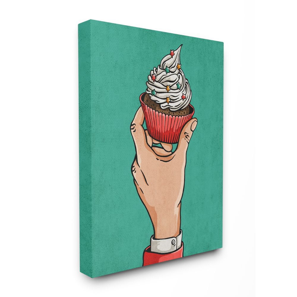 Stupell Industries Cupcake Vintage Comic Book Green Red Design Canvas Wall Art by Ester Kay