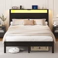 thumbnail image 3 of Kbun Full Size Platform Bed Frame with Wood Headboard, Metal Bed Frame with LED Light, Heavy Duty Steel Slat Supported Full Bed Frames, No Box Spring Needed, Black, 3 of 9