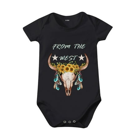 

Baby Girls Bodysuits Cartoon Print Of Bull Head Short Sleeved Crawl Clothes Summer Solid Color 0 To 24 Months Kids
