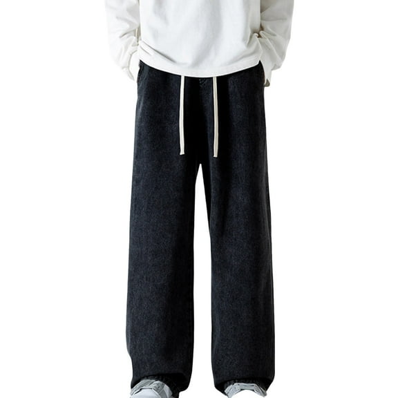 Men's Casual Pants Male Thermal Trousers Snow Trousers Teddy Warm Lined Winter Straight Leg Thermal Jeans Black S