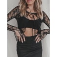 thumbnail image 5 of Biezeib Women's Lace Cardigan Slim Fit Long Sleeve See Through Lace Flower Tie Up Crop Tops for Spring Summer, 5 of 6