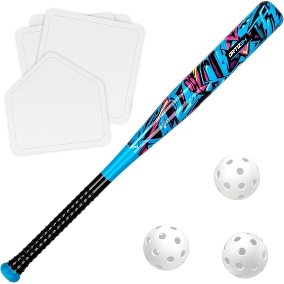 Ortiz34 Grand Slam Baseball Set, Graffiti Plastic Bat, 3 Balls & 4 Throw Down Bases