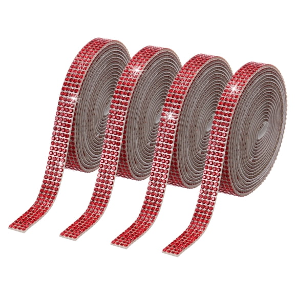 Uxcell 4Roll Rhinestone Ribbon, 0.35"Self Adhesive Crystal Rhinestone Strips, 1yard Resin Bling Diamond Sticker for DIY Crafts Phone Decorations, Red