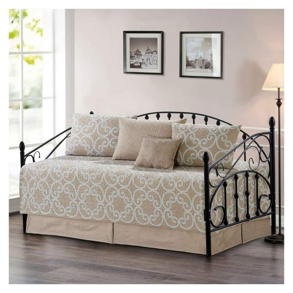 Bilot 6 Piece Quilted Microfiber Daybed Bedding Cover Set, Soft Lightweight All Season Coverlet Quilt Set with Bedskirt, Matching Shams and Decorative Pillow, 75" x 39", Glena Gatework