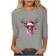 thumbnail image 1 of Puntoco Camiseta de mujer con cuello redondo, manga 3/4 y estampado navideño, jersey de cuello redondo, camiseta de manga larga con cuello redondo, 1 of 3